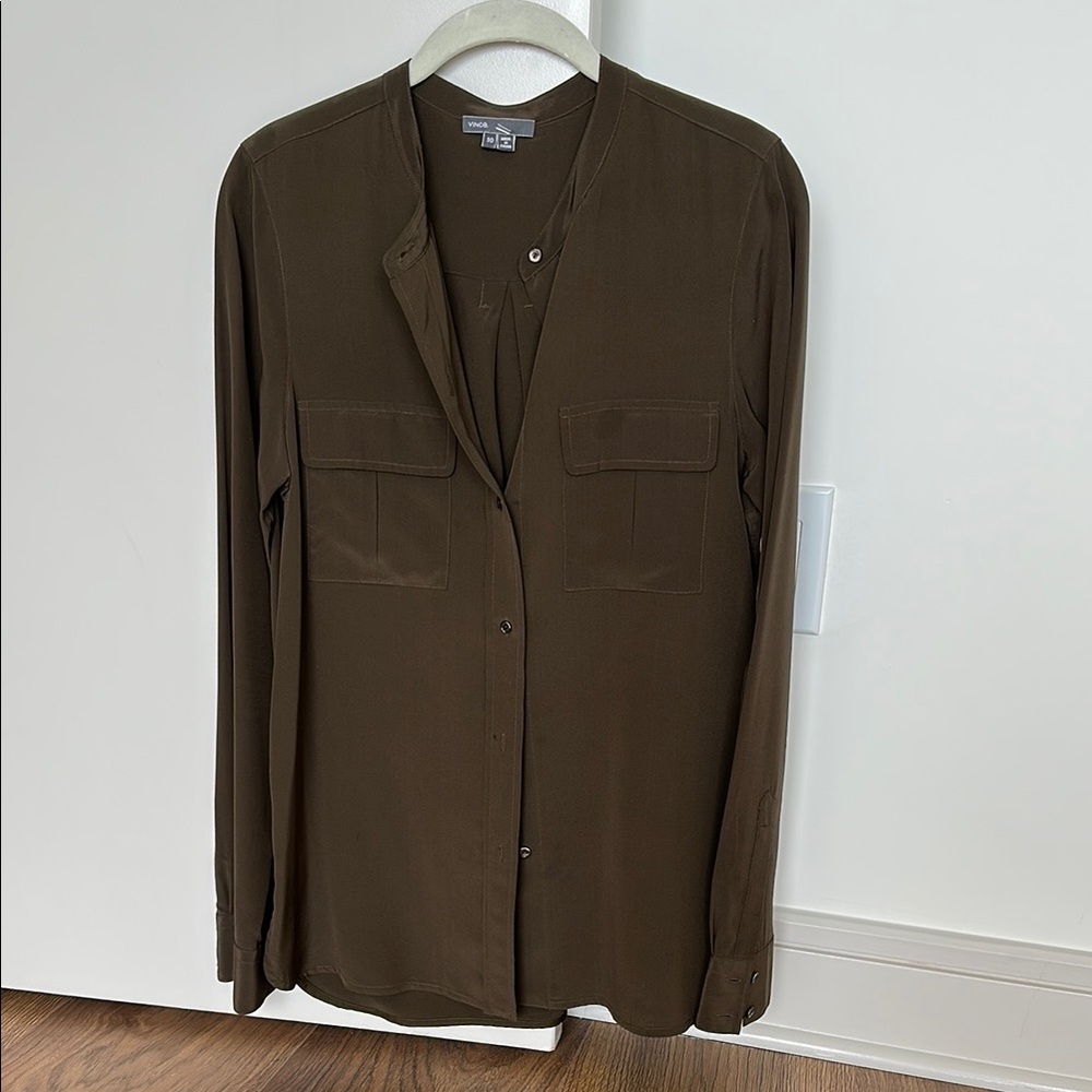 Vince Silk Brown Button-Up Blouse